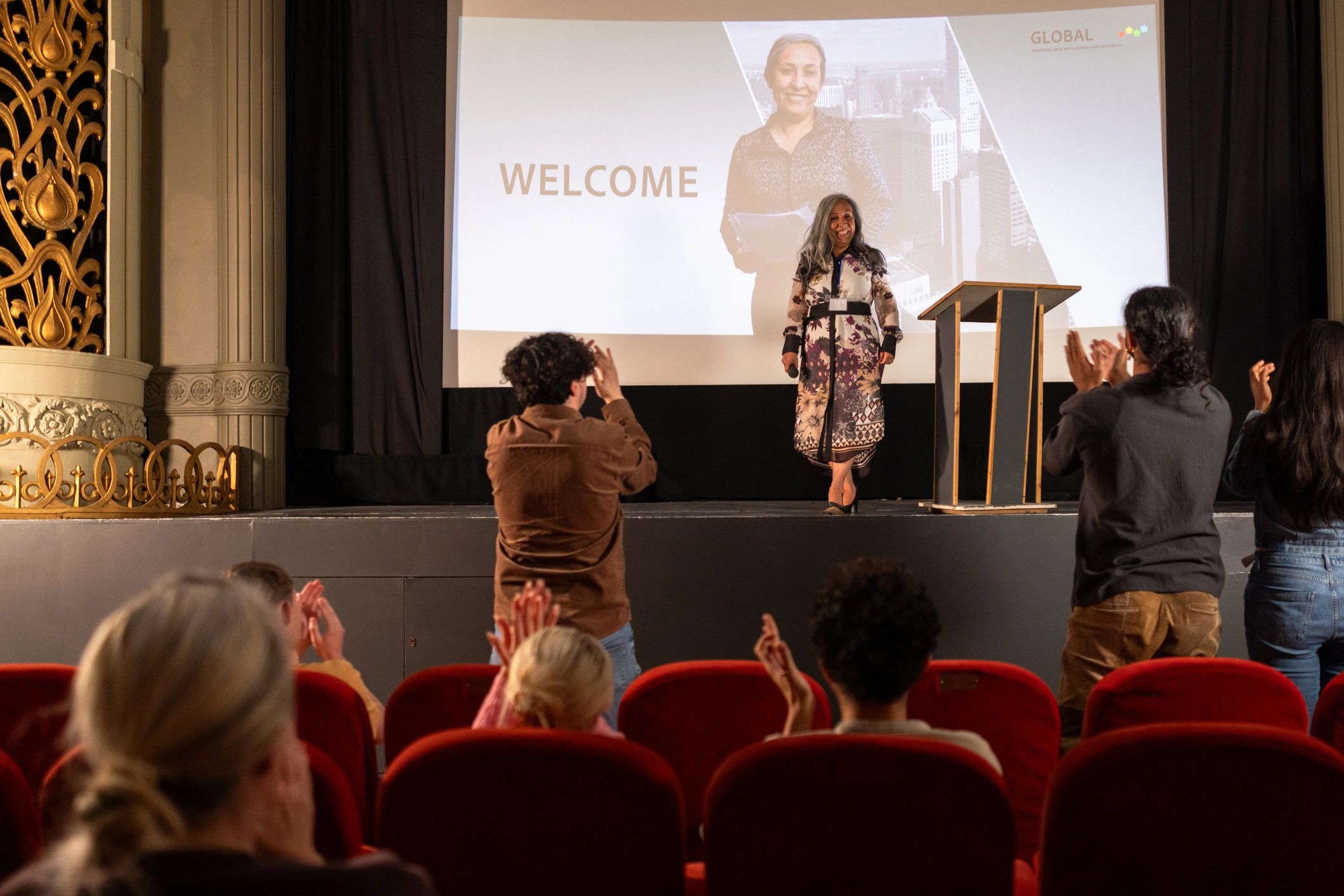 Keynote speaker presenting to an executive audience